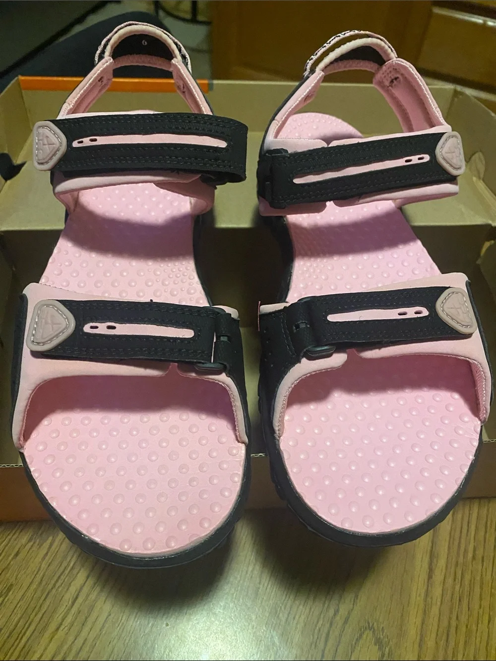 Nike Kids Pink and Black Adjustable Strap Sandals